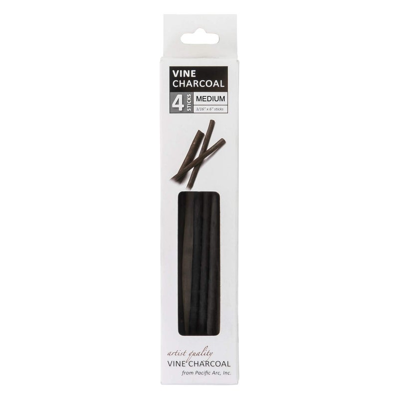 Pacific Arc Artist Vine Charcoal, Medium, Black 4 Charcoal Sticks for Drawing, Sketching, and Fine Art - Image 2